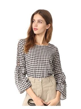 Madewell Black and White Gingham Tie-Sleeve Blouse
